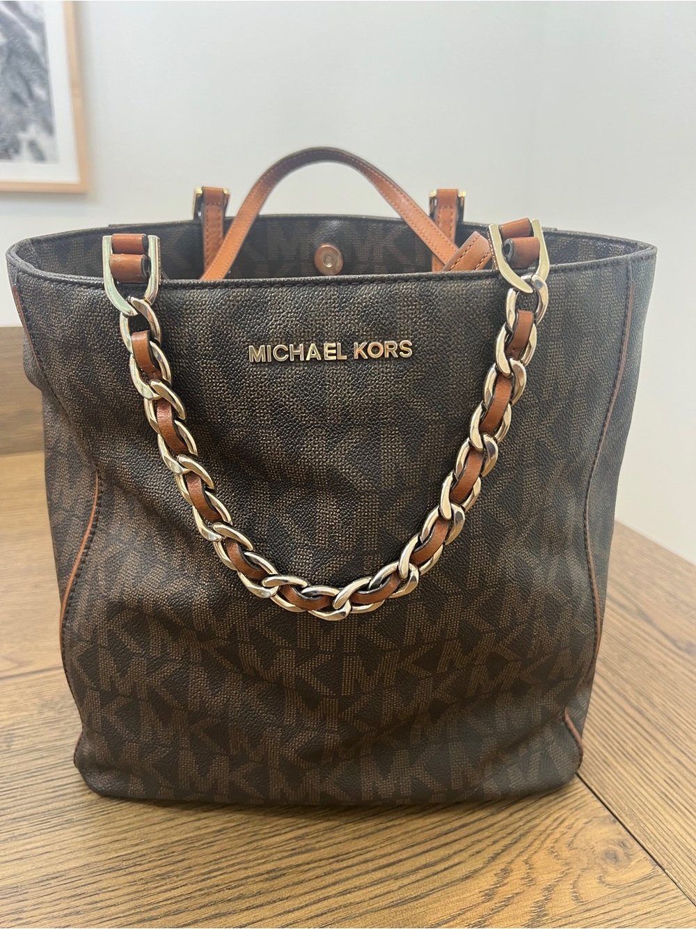 GUC Michael Kors Brown Logo Chain-Handle Tote